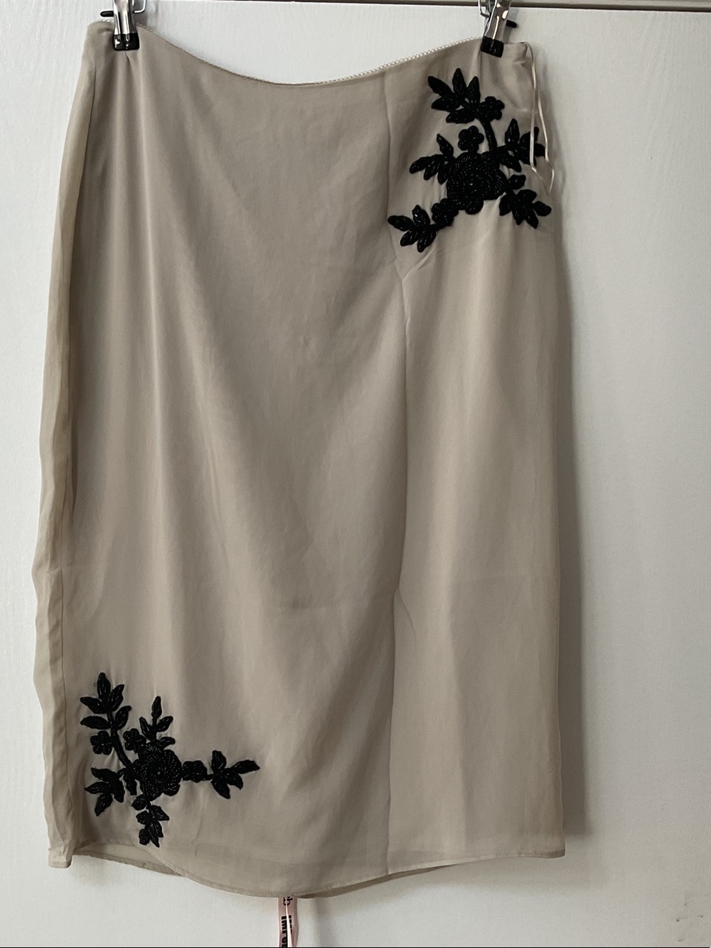 House of CB Cream Midi Skirt with Black Floral Appliqués